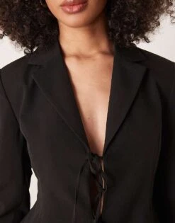 Gina Tricot Tailored Short Fitted Blazer With Tie Front Bow Detail In Black For Women -Curated Apparel Shop 207952362 3