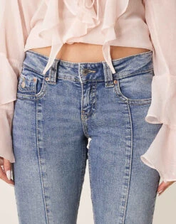 Gina Tricot Low Rise Flare Leg Jeans With Front Panel Detail In Mid Wash Blue For Women -Curated Apparel Shop 207952382 5