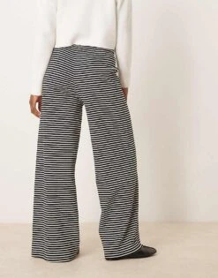 Gina Tricot Supersoft Jersey Wide Leg Trousers With Drawstring Waist In Mono Stripes For Women -Curated Apparel Shop 207952418 5