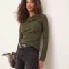 Gina Tricot Asymmetric Top With Drape Detail In Khaki Green For Women -Curated Apparel Shop 207952435 1 khakigreen