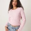 Gina Tricot Cotton Blend Cable Knit Sweater With Crew Neck In Pink For Women -Curated Apparel Shop 207952445 1 pink