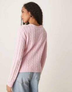 Gina Tricot Cotton Blend Cable Knit Sweater With Crew Neck In Pink For Women -Curated Apparel Shop 207952445 3