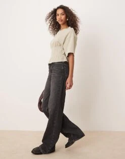 Gina Tricot Short Sleeve Corset Pleated T-shirt In Light Stone Beige For Women -Curated Apparel Shop 207952458 4