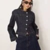 Gina Tricot Co-ord Strech Denim Jacket With Cinch Waist In Rinse Wash Indigo For Women -Curated Apparel Shop 207952479 1 rinsewashindigo