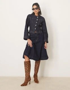 Gina Tricot Co-ord Strech Denim Jacket With Cinch Waist In Rinse Wash Indigo For Women -Curated Apparel Shop 207952479 3