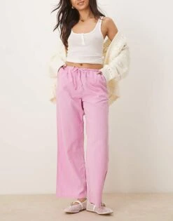 Gina Tricot Wide Leg Linen Blend Trousers With Drawstring Waist In Pink For Women -Curated Apparel Shop 207952488 1 pink 1