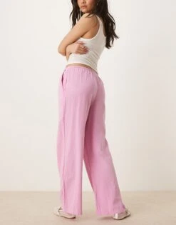 Gina Tricot Wide Leg Linen Blend Trousers With Drawstring Waist In Pink For Women -Curated Apparel Shop 207952488 3