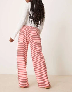 Gina Tricot Supersoft Jersey Wide Leg Trousers With Drawstring Waist In Red And White Stripes For Women Red Stripe -Curated Apparel Shop 207952510 3