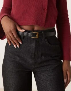 Gina Tricot Slim Gold Buckle Belt In Black For Women -Curated Apparel Shop 207952587 1 black 1
