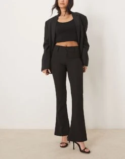 Gina Tricot Low Rise Flare Leg Stretch Trousers In Black For Women