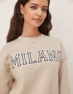 Gina Tricot Milano Logo Oversized Sweatshirt In Light Beige For Women