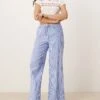 Gina Tricot Wide Leg Linen Blend Trousers With Drawstring Waist In Blue And White Stripes For Women Navy Stripe -Curated Apparel Shop 207952683 1 navystripe