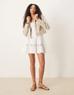 Gina Tricot Faux Suede Short Jacket In Light Beige For Women Brown -Curated Apparel Shop 207952687 1 brown 1