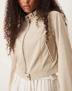 Gina Tricot Faux Suede Short Jacket In Light Beige For Women Brown -Curated Apparel Shop 207952687 3