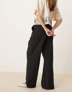 Gina Tricot Wide Leg Linen Blend Trousers With Drawstring Waist In Black For Women -Curated Apparel Shop 207952710 3