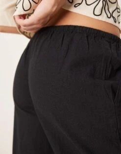 Gina Tricot Wide Leg Linen Blend Trousers With Drawstring Waist In Black For Women -Curated Apparel Shop 207952710 4