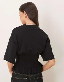 Gina Tricot Short Sleeve Corset Pleated T-shirt In Black For Women -Curated Apparel Shop 207952730 4