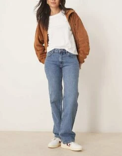 Gina Tricot Straight Leg Jeans In Midwash Blue For Women