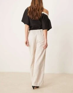 Gina Tricot Wide Leg Linen Blend Trousers With Drawstring Waist In Beige For Women White -Curated Apparel Shop 207952756 3