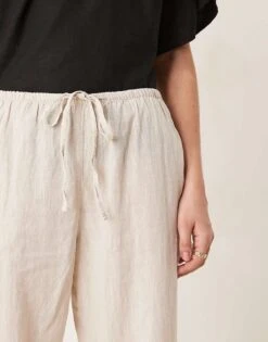 Gina Tricot Wide Leg Linen Blend Trousers With Drawstring Waist In Beige For Women White -Curated Apparel Shop 207952756 4