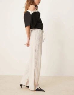 Gina Tricot Wide Leg Linen Blend Trousers With Drawstring Waist In Beige For Women White -Curated Apparel Shop 207952756 5