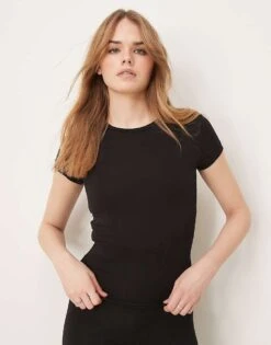 Gina Tricot Soft Touch Jersey Short Sleeve Top With Round Neck In Black For Women -Curated Apparel Shop 207952771 1 black 1