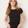 Gina Tricot Soft Touch Jersey Short Sleeve Top With Round Neck In Black For Women