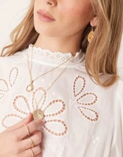 Gina Tricot Puff Sleeve Blouse Top With Embroidered Cutwork Front Bodice Detail In White For Women -Curated Apparel Shop 207952772 4