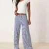 Gina Tricot Supersoft Jersey Wide Leg Trousers With Drawstring Waist In Blue And White Stripes For Women Blue Stripe -Curated Apparel Shop 207963433 1 bluestripe