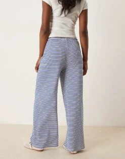 Gina Tricot Supersoft Jersey Wide Leg Trousers With Drawstring Waist In Blue And White Stripes For Women Blue Stripe -Curated Apparel Shop 207963433 3