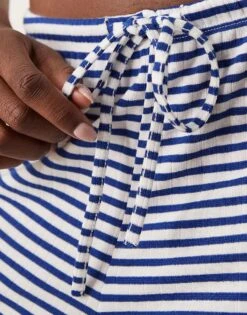 Gina Tricot Supersoft Jersey Wide Leg Trousers With Drawstring Waist In Blue And White Stripes For Women Blue Stripe -Curated Apparel Shop 207963433 4