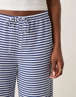 Gina Tricot Supersoft Jersey Wide Leg Trousers With Drawstring Waist In Blue And White Stripes For Women Blue Stripe -Curated Apparel Shop 207963433 5