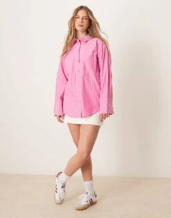 Gina Tricot Oversized Oxford Shirt In Pink Stripes For Women -Curated Apparel Shop 207963476 1 pinkstripes 1