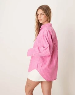 Gina Tricot Oversized Oxford Shirt In Pink Stripes For Women -Curated Apparel Shop 207963476 3