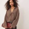 Gina Tricot Collar Tie Front Cardigan Top In Brown For Women 2 Gina Tricot Collar Tie Front Cardigan Top In Brown For Women -Curated Apparel Shop 207966150 1 brown