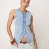 Gina Tricot Sleeveless Sculpted Denim Waistcoat In Lightwash Blue For Women Darkwash Blue -Curated Apparel Shop 208072805 1 darkwashblue