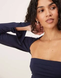 Gina Tricot Soft Touch Long Sleeve Sqaure Neck Top With Split Cuffs In Navy Blue For Women -Curated Apparel Shop 208179143 3