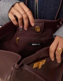 Gina Tricot Faux Leather Small Tote Bag With Strap And Clutch Detail In Burgundy For Women -Curated Apparel Shop 208218040 3