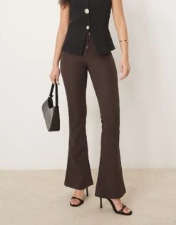 Gina Tricot Low Rise Flare Leg Stretch Trousers In Brown For Women