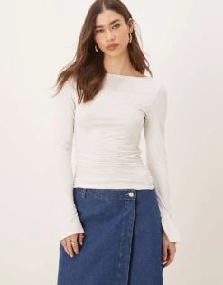 Gina Tricot Soft Touch Long Sleeve Boatneck Top In Off White For Women -Curated Apparel Shop 208239751 1 offwhite 1