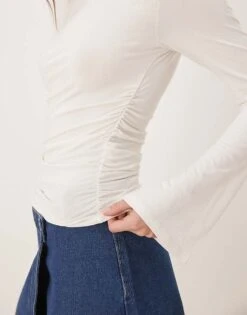 Gina Tricot Soft Touch Long Sleeve Boatneck Top In Off White For Women -Curated Apparel Shop 208239751 3