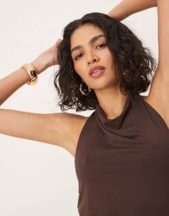 Gina Tricot Soft Touch Halterneck Top In Brown For Women -Curated Apparel Shop 208239759 3