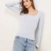Gina Tricot Soft Touch Long Sleeve Top With Scoop Neck And Split Cuffs In Blue For Women -Curated Apparel Shop 208239774 1 blue