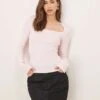 Gina Tricot Low Neck Long Sleeve Ribbed Jersey Top In Pink For Women